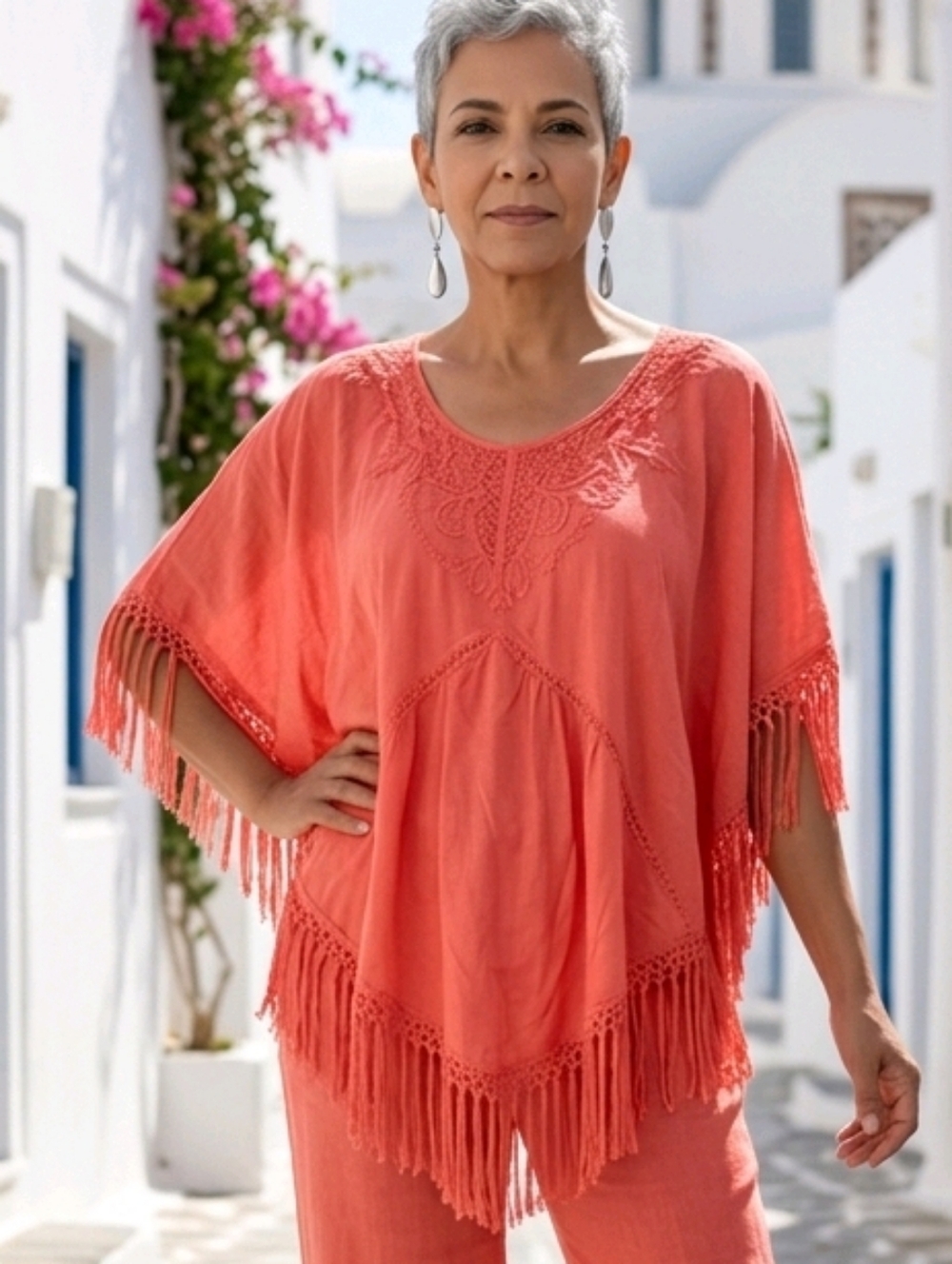 Just CRUISING Women's Coral Fringe Boho Top